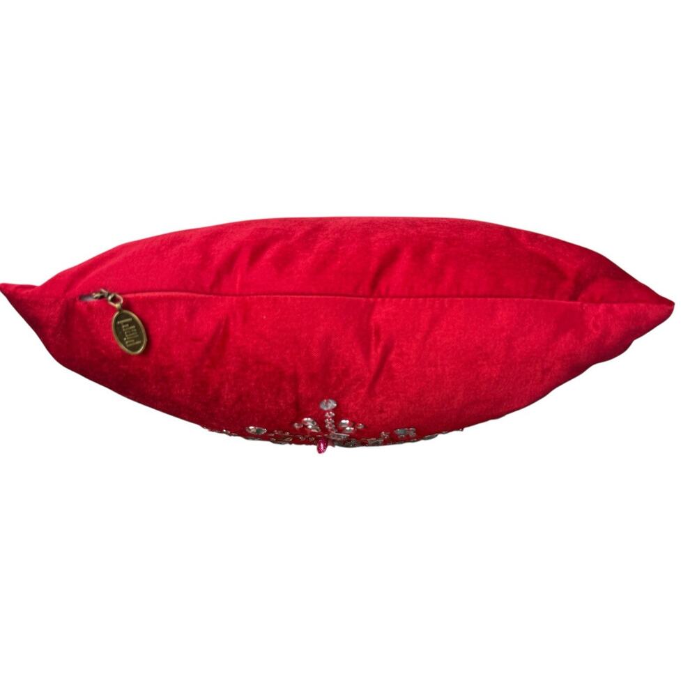 Pier 1 Imports Red Velvet Pillow Crystal Snowflake Christmas Elegant 12X12 - Picture 2 of 10
